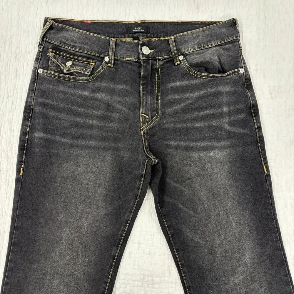 True Religion Ricky Jeans Mens 34x32 Relaxed Straight Medium Black Pants